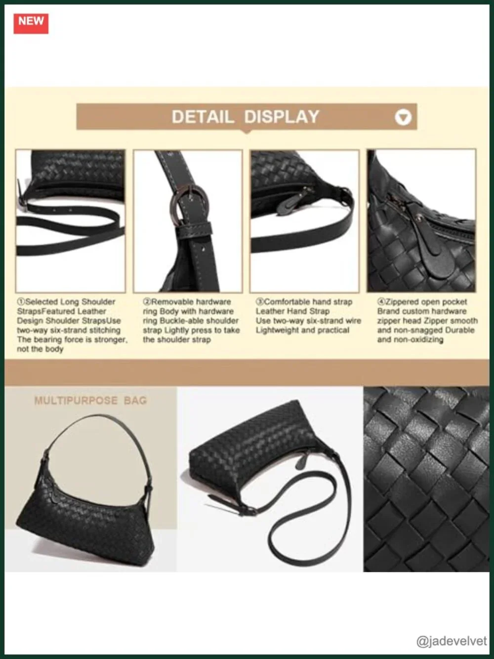 Woven Faux Leather Hobo Crossbody Bag with Adjustable Strap